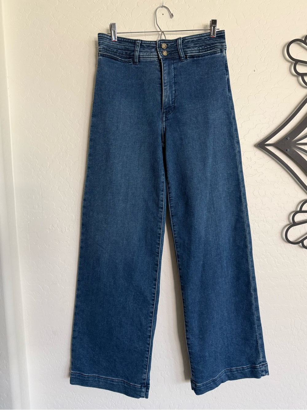 FAHERTY Harbor Wide Leg Jeans Stretch Terry High Rise Blue Denim 28 - Picture 4 of 7